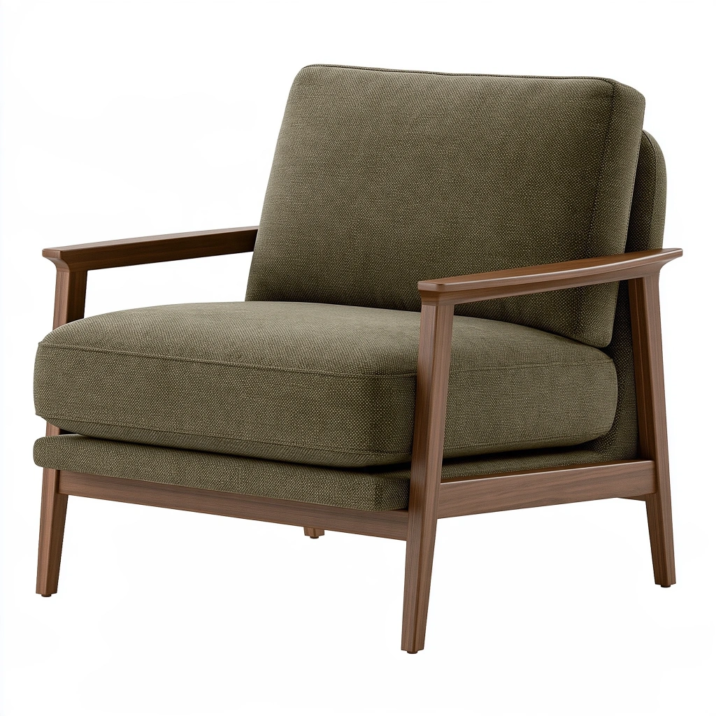Fotel wypoczynkowy 78 x 82 x 84 cm oliwkowy tapicerowany tkaniną z drewnianymi podłokietnikami - styl mid-century